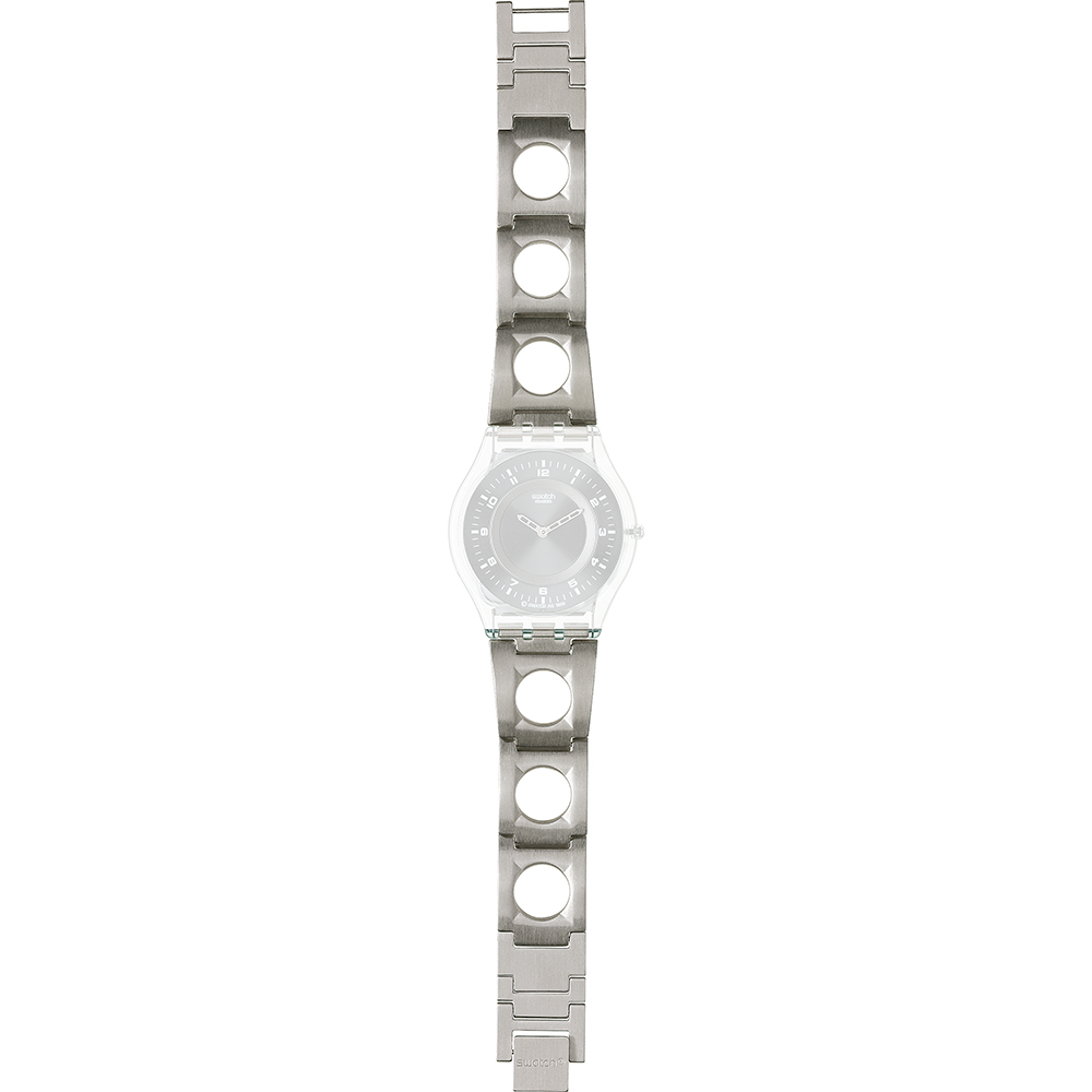 Montre Swatch paillettée argent brossé, bracelet en silicone